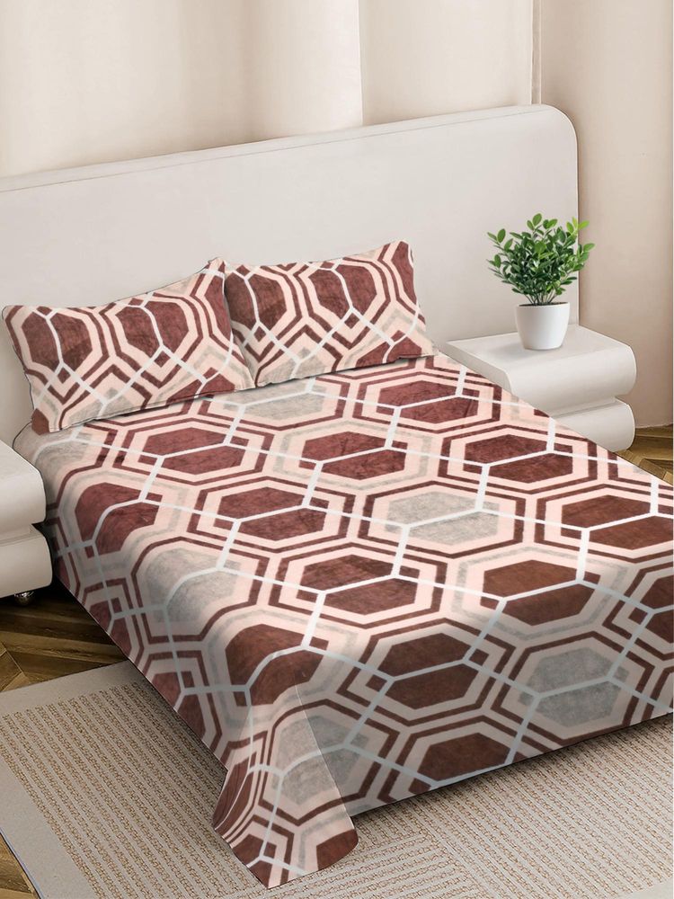 FABINALIV Brown Geometric Woollen King Size Double Bedsheet With 2 Pillow Covers-picture-13
