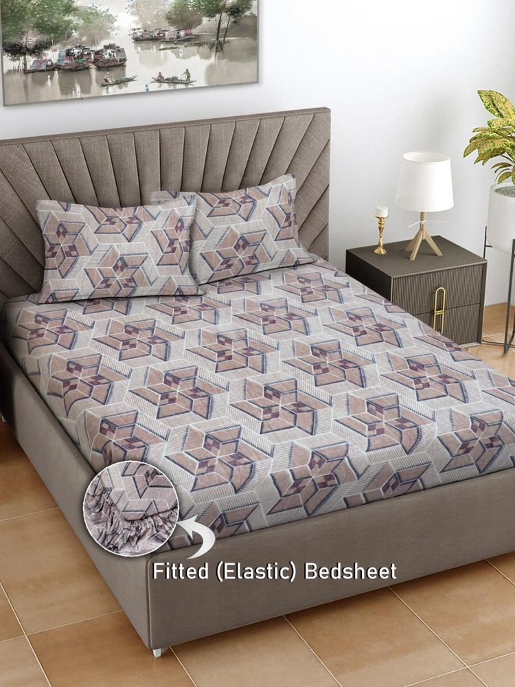 FABINALIV Brown Geometric Woollen King Size Fitted Double Bedsheet With 2 Pillow Covers-picture-10