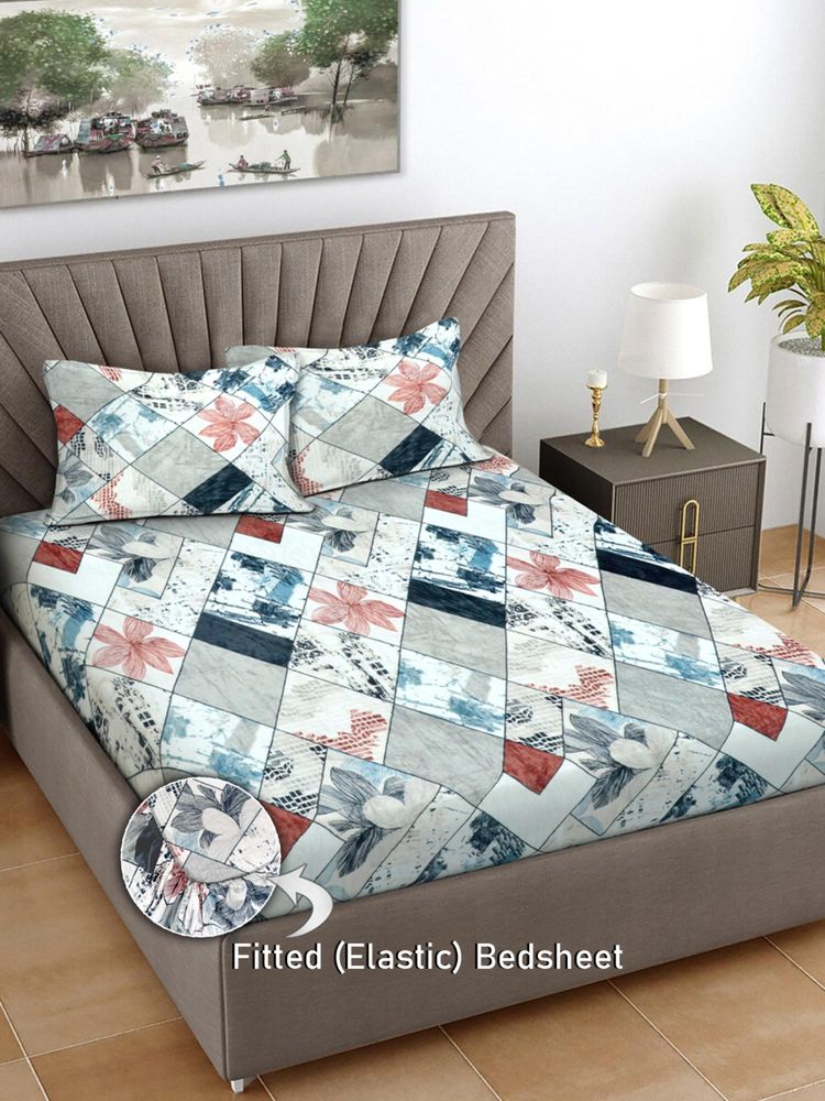 FABINALIV Multicolor Geometric Woollen King Size Fitted Double Bedsheet With 2 Pillow Covers-image-44