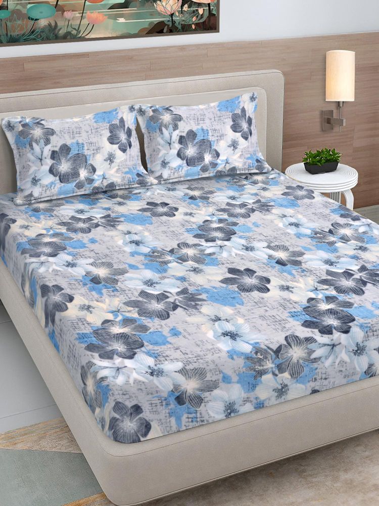 FABINALIV Multi-Color Floral Woollen King Size Fitted Double Bedsheet With 2 Pillow Covers-picture-25