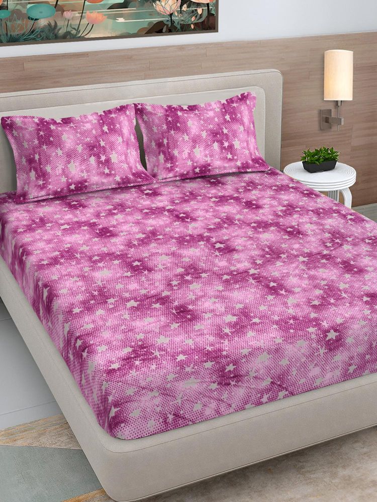 FABINALIV Pink Abstract Woollen King Size Fitted Double Bedsheet With 2 Pillow Covers-image-18