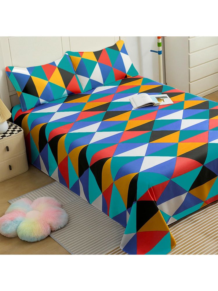Story@Home Cotton Double Flat 144 Tc Printed Bedsheet With 2 Pillow Cover Multicolor-picture-12