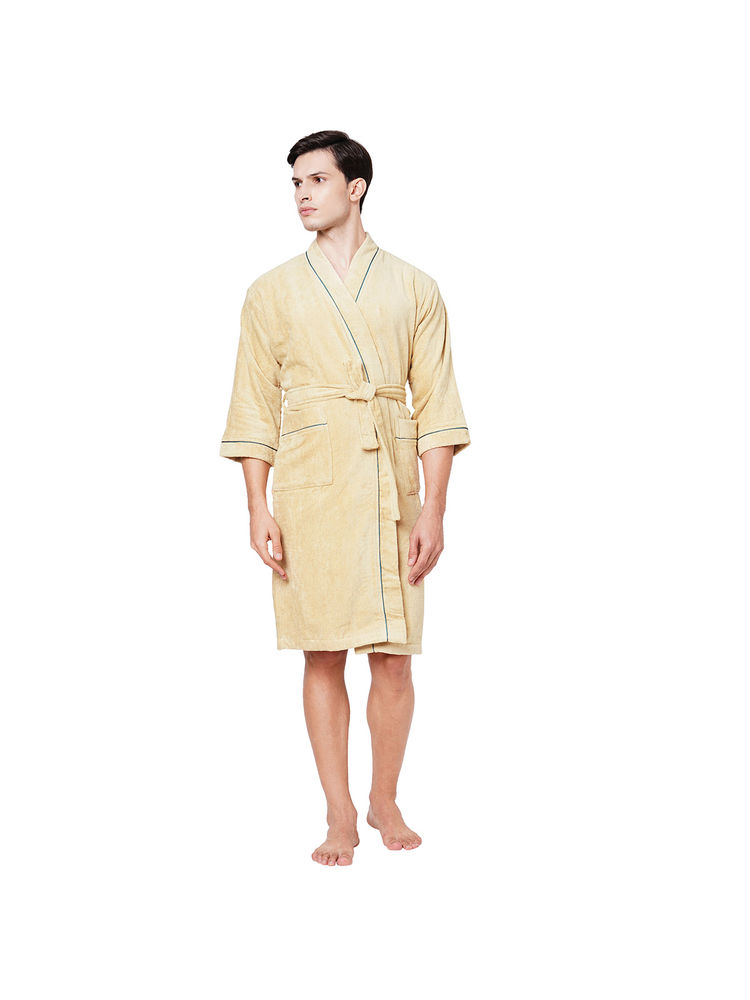 Spaces Exotica Cotton 380Gsm Ultra Soft Bath Robe (Solid, M) - Yellow-image-2