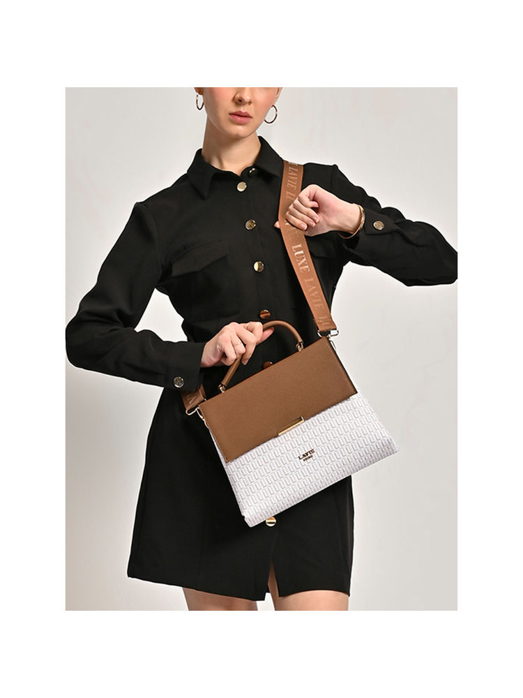 Lavie Luxe Women White Mono Marsh25 Satchel Bag (M)-image-12