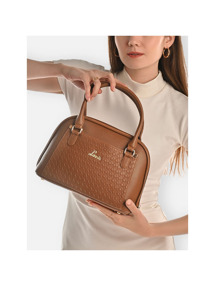 Lavie Women Tan Textured Satchel Bag (M)-image-1