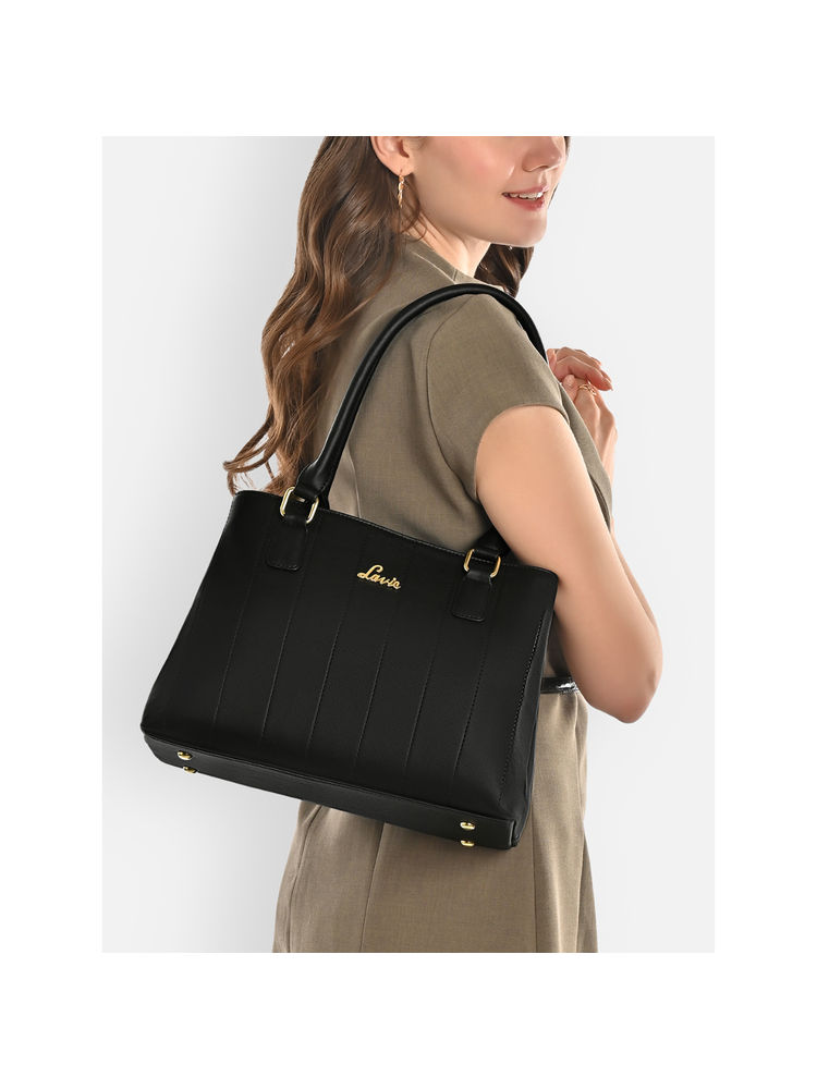 Lavie Women Black Solid Satchel Bag (M)-image-37