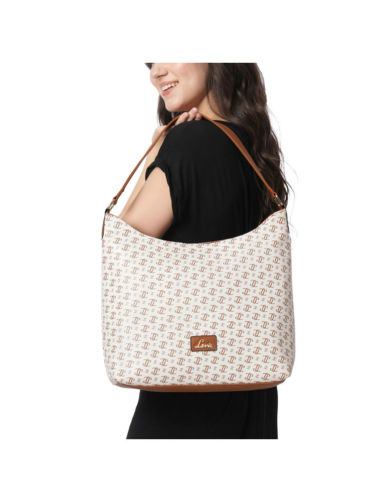 Lavie Womens White Portia Monogram Ll Print Hobo Bag (L)-picture-17