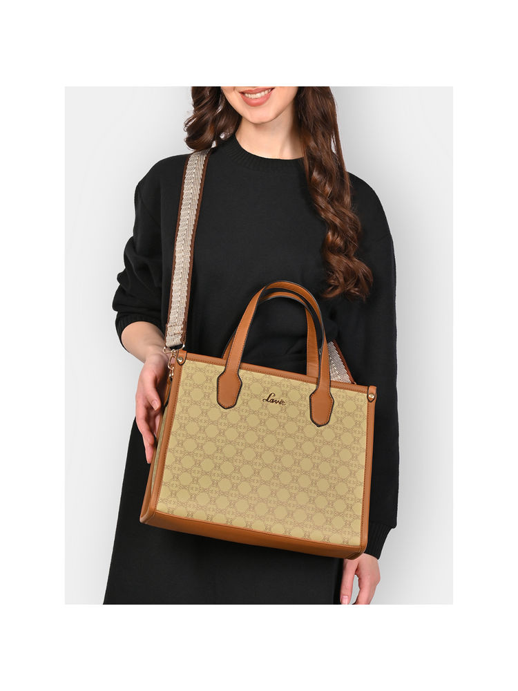 Lavie Womens Beige Mono Kelissa Satchel with Detachable Strap (L)-image-30