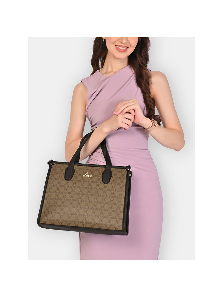 Lavie Womens Brown Mono Kelissa Satchel with Detachable Strap (L)-image-15