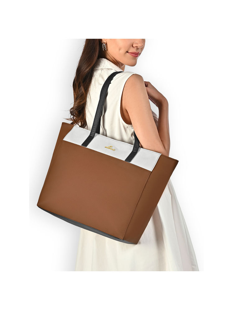 Lavie Womens Brown Eliana Colorblock Tote Bag (L)-image-20