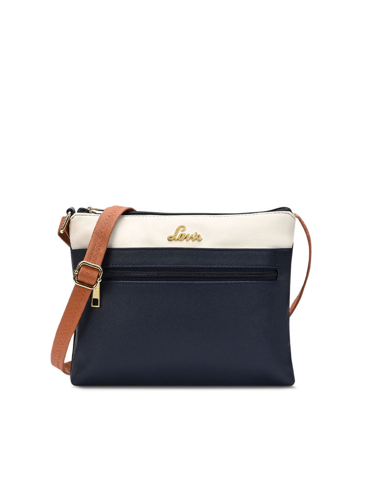 Lavie Womens Navy Blue Colorblock Lucille Top Zip Sling Bag (M)-picture-28
