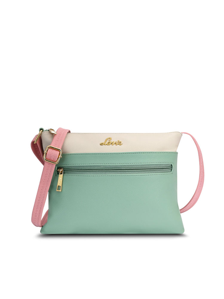 Lavie Womens Green Colorblock Lucille Top Zip Sling Bag (M)-image-24
