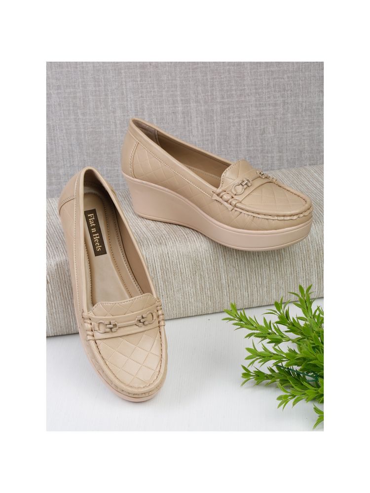 Flat n Heels Women Beige Wedge Loafers-picture-11