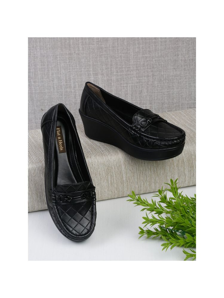 Flat n Heels Women Black Wedge Loafers-picture-15