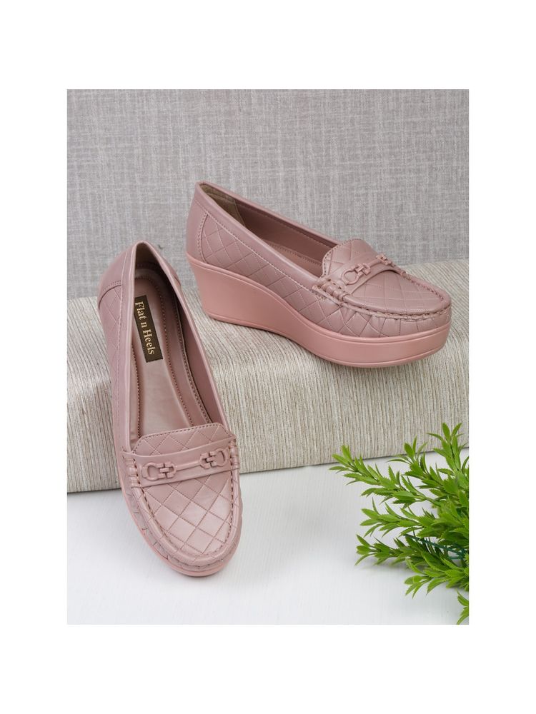 Flat n Heels Women Pink Wedge Loafers-image-27