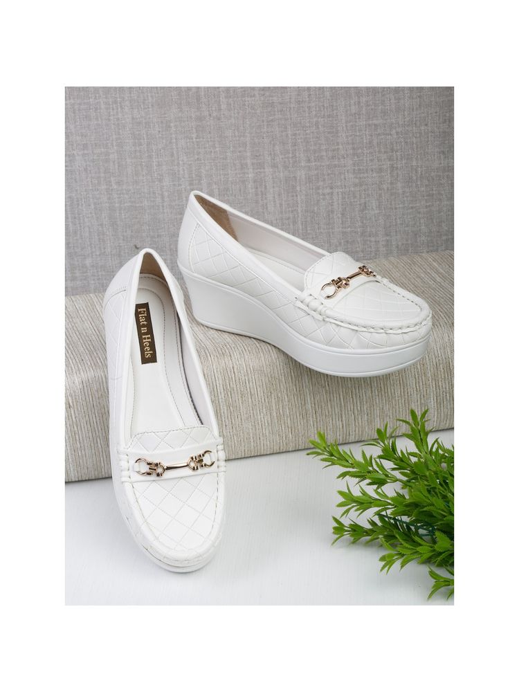 Flat n Heels Women White Wedge Loafers-picture-12