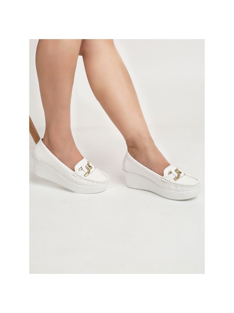Flat n Heels Women White Wedge Loafers-picture-34