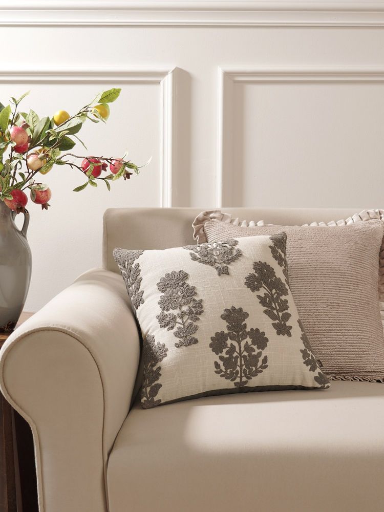 Pure Home + Living Cream Grey Embroidered Square Cushion Cover (16X16 Inches)-image-31