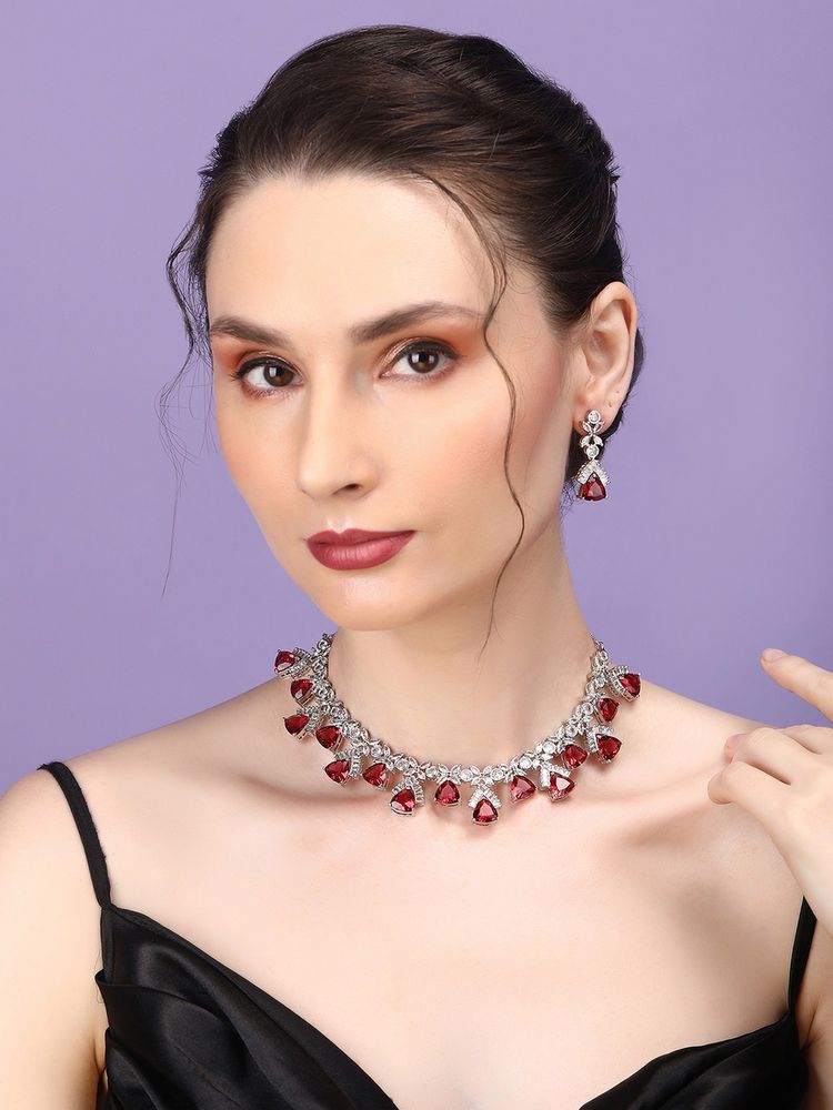 STILEADDA Red Cz Ad Necklace Set For Glamorous Look-picture-4