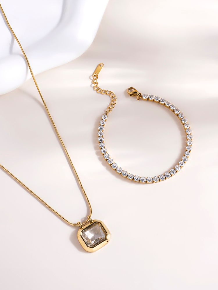 Palmonas Octagon Diamond Necklace and Diamond Affair Bracelet Combo Set-image-25