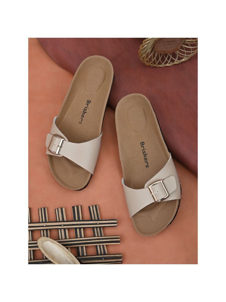 Briskers Beige Round Toe Sandals with Buckles-image-2