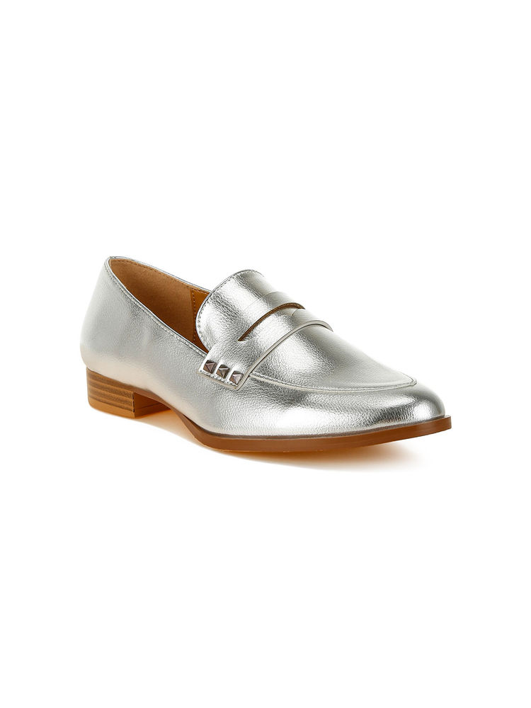 Rag & Co Silver Penny Strap Metallic Loafers-image-13