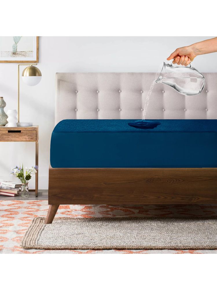 Story@Home Waterproof and Dustproof Terry Cotton Mattress Protector King Size, Blue-picture-13