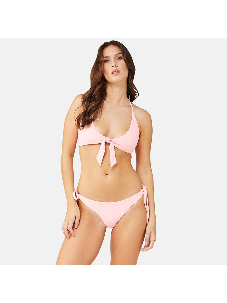 Secrets By ZeroKaata Women Stretchable Ribbed Halter Swim Bikini Set