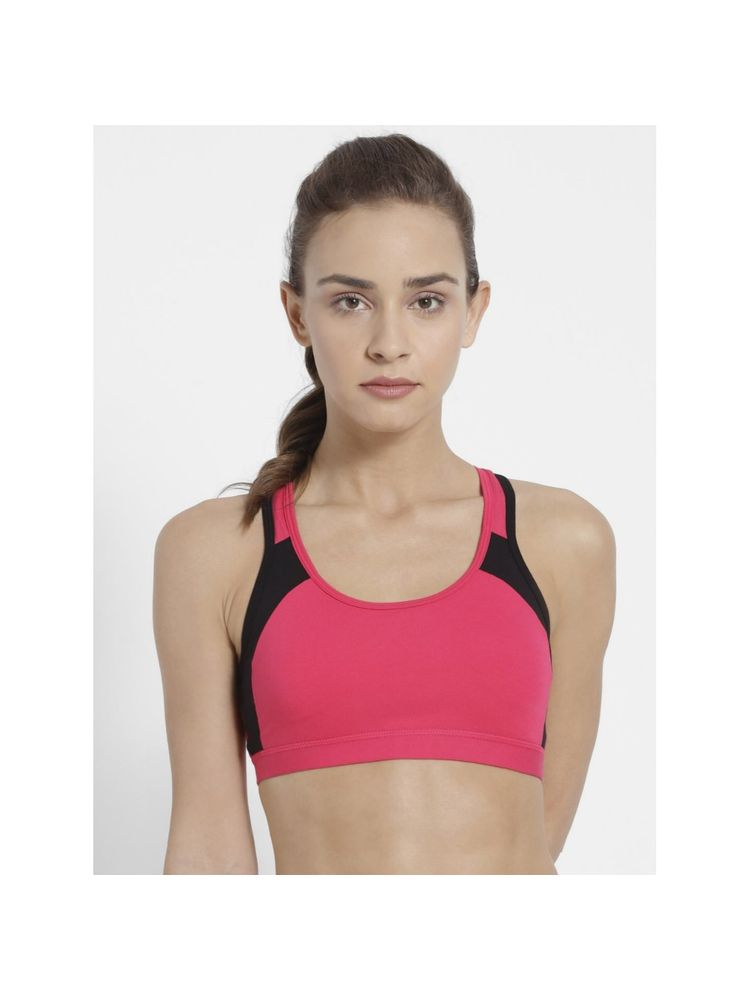 Jockey 1380 Wirefree Padded Cotton Elastane Active Bra - Ruby and Black (3XL)-image-14