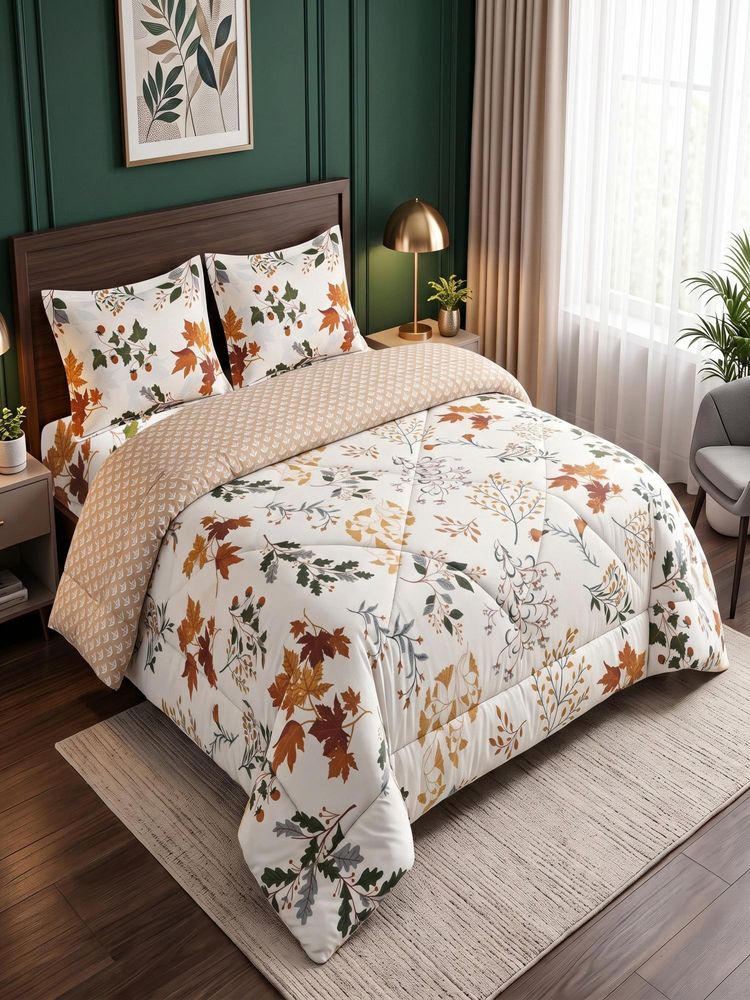 Threadwear White Floral 4 Pcs Comforter Set With Queen Size Bedsheet and 2 Pillow Covers-image-6