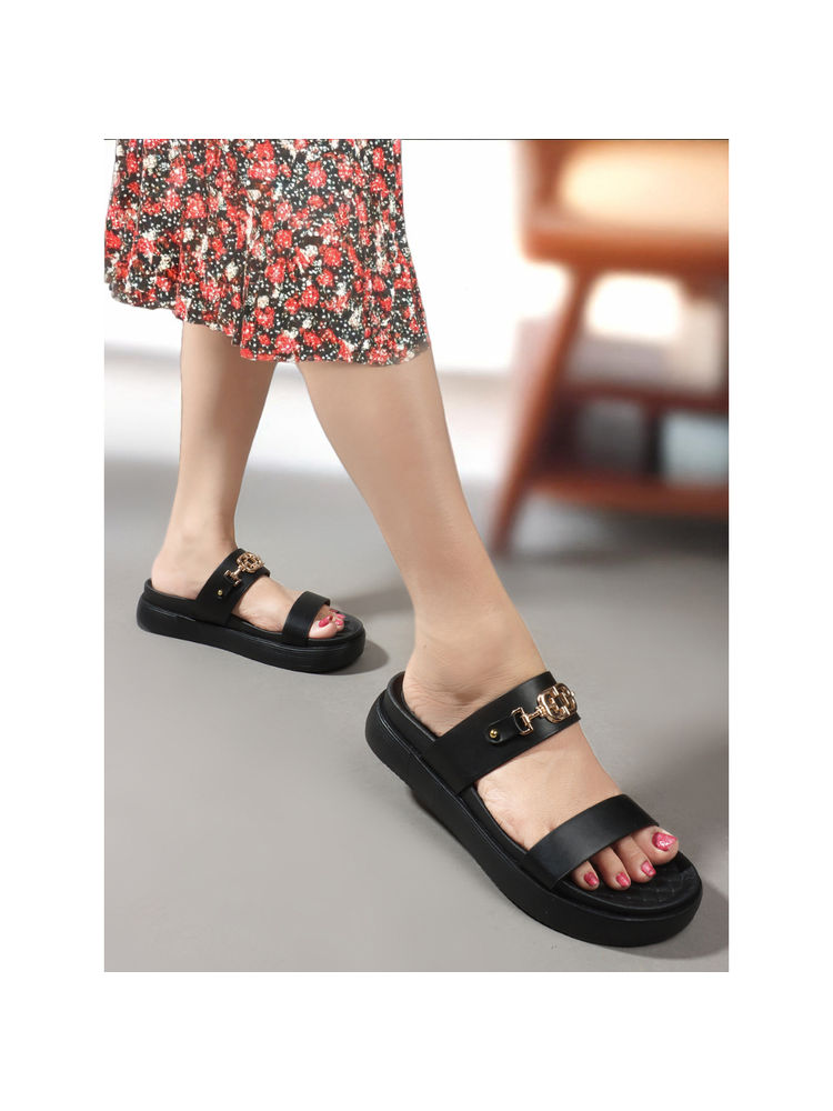 ELLE Black Color Women Slip-On Comfort Sandals-picture-31