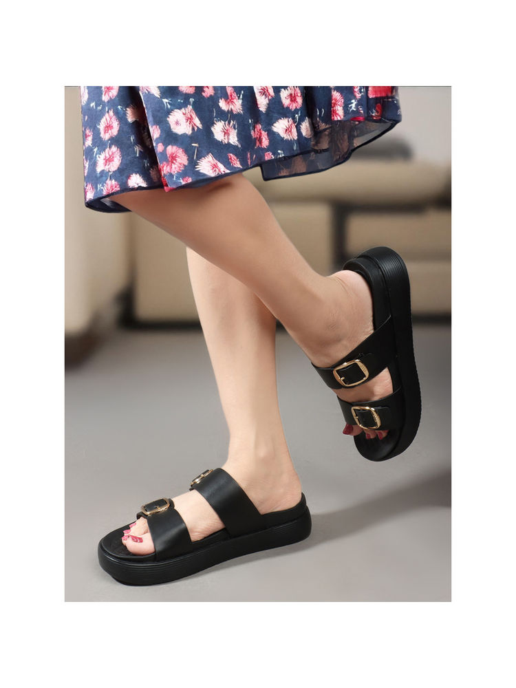 ELLE Black Color Women Slip-On Comfort Sandals-image-14