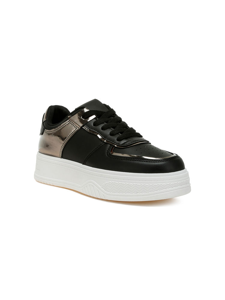 London Rag Black Metallic Paneling Platform Sneakers-image-4