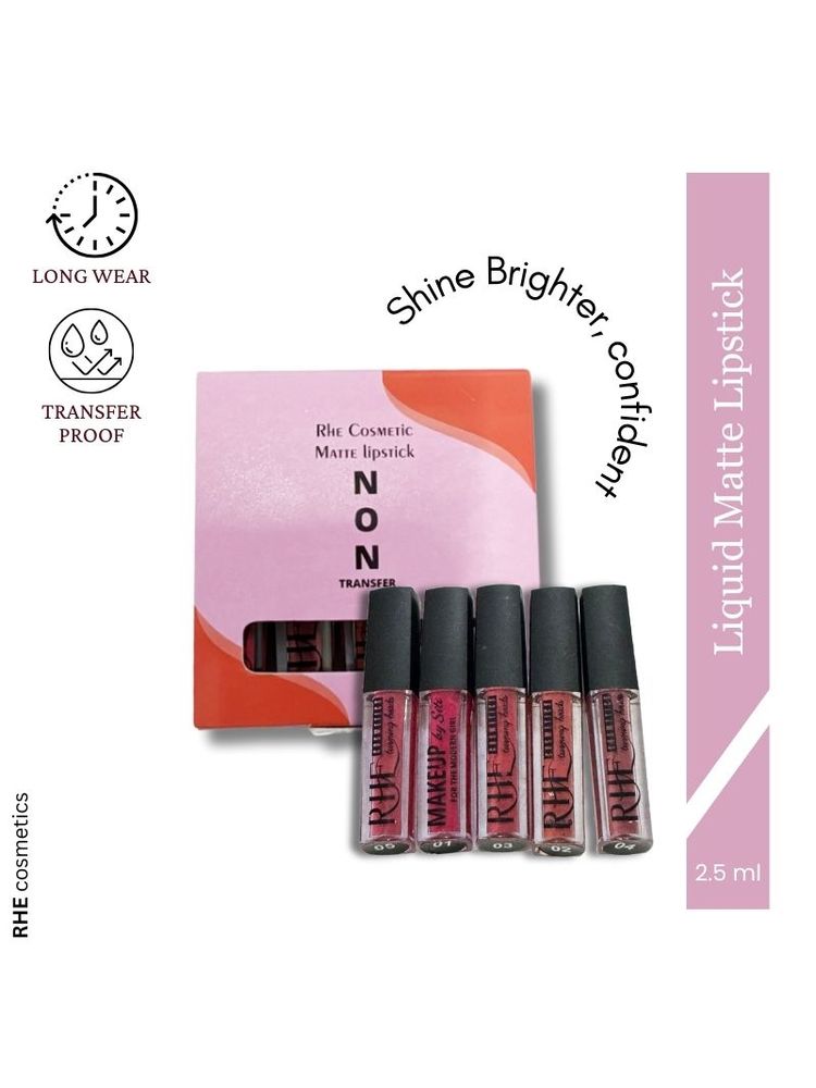 Rhe Cosmetics VelvetCrush Matte Waterproof, Non-Transfer, Long Lasting Liquid Lipstick- Pack of 5-picture-23