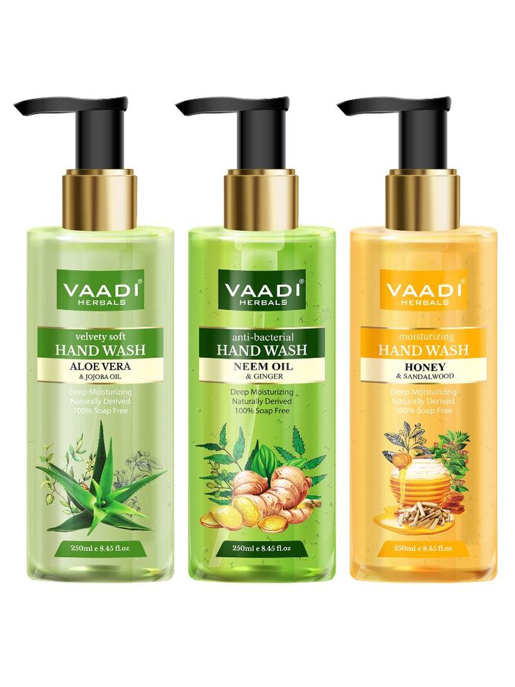 Vaadi Herbals Luxurious Aloe Vera & Jojoba Oil, Neem Oil & Ginger, Honey & Sandal Handwash - Pack of 3-picture-45