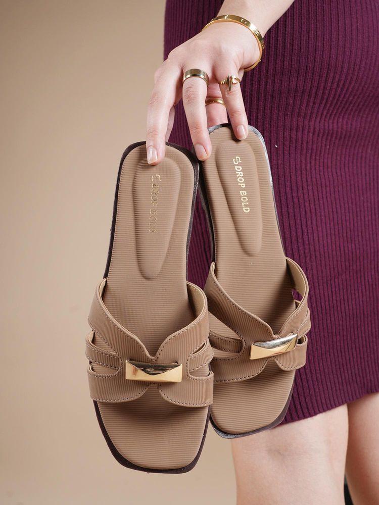 Drop Bold Brown Open Toe Comfort Flats for Women-picture-25