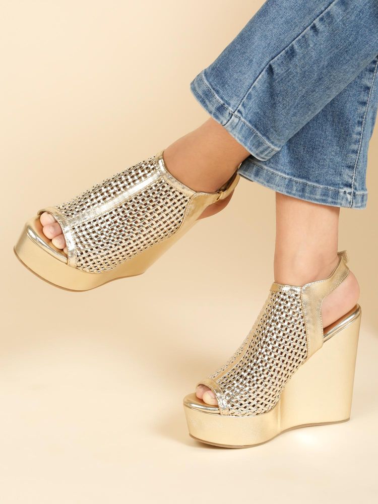Flat n Heels Women Wedges- Gold-picture-16