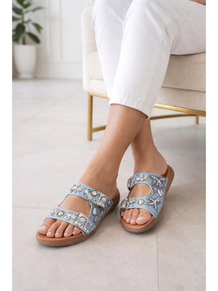 Sandal Stories Sky Blue Blossom Comfort Slides-picture-17