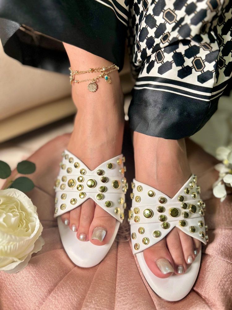 Sandal Stories Chic Studded Flats - White-image-2
