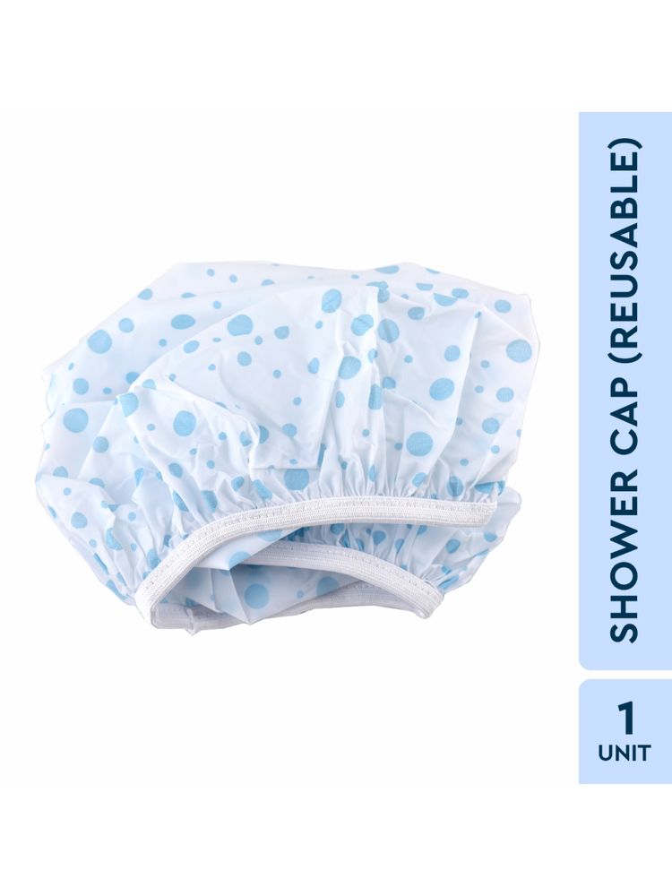 GUBB Dotted Printed Reusable Shower Cap for Men and Women (White)