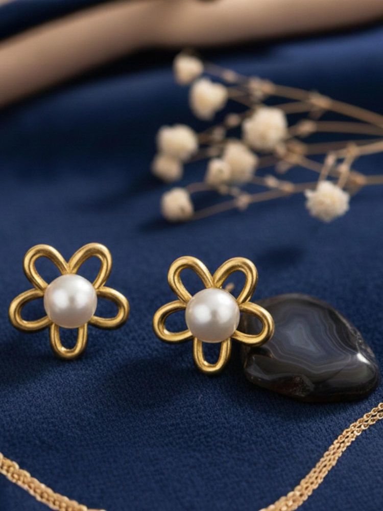 Accessher White Brass Pearl Pair Of Earrings-image-5