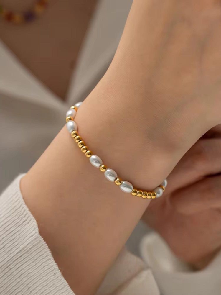 Inaya Accessories White Stainless Steel Stones Bracelet-image-24