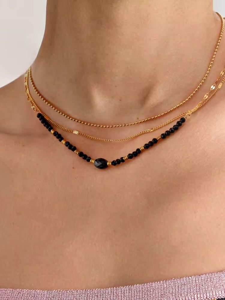 Inaya Accessories Black Stainless Steel Stones Necklace-image-21