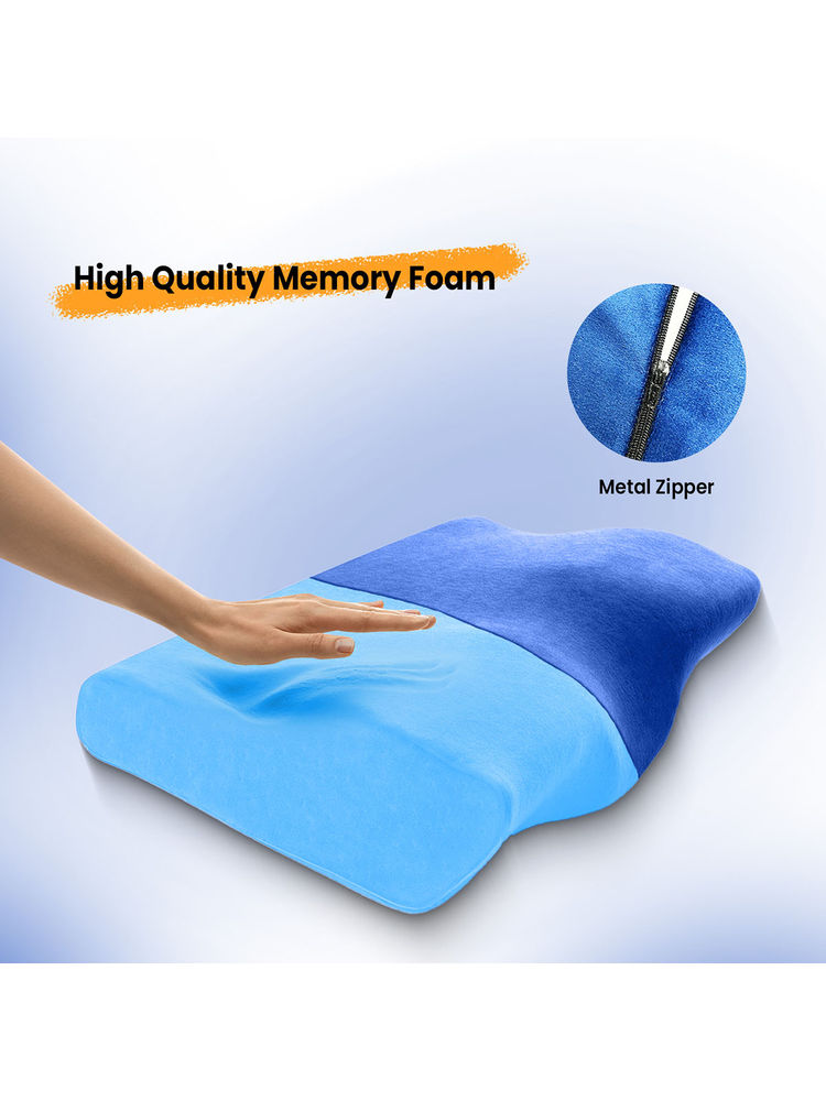 SLEEPSIA Gel Memory Foam Contour Cervical Pillow Neck Pain Relief Pillow Blue-picture-22