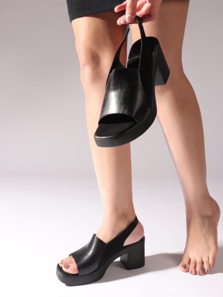 The White Pole Black Trendy Block Sandal Heels For Women-picture-25