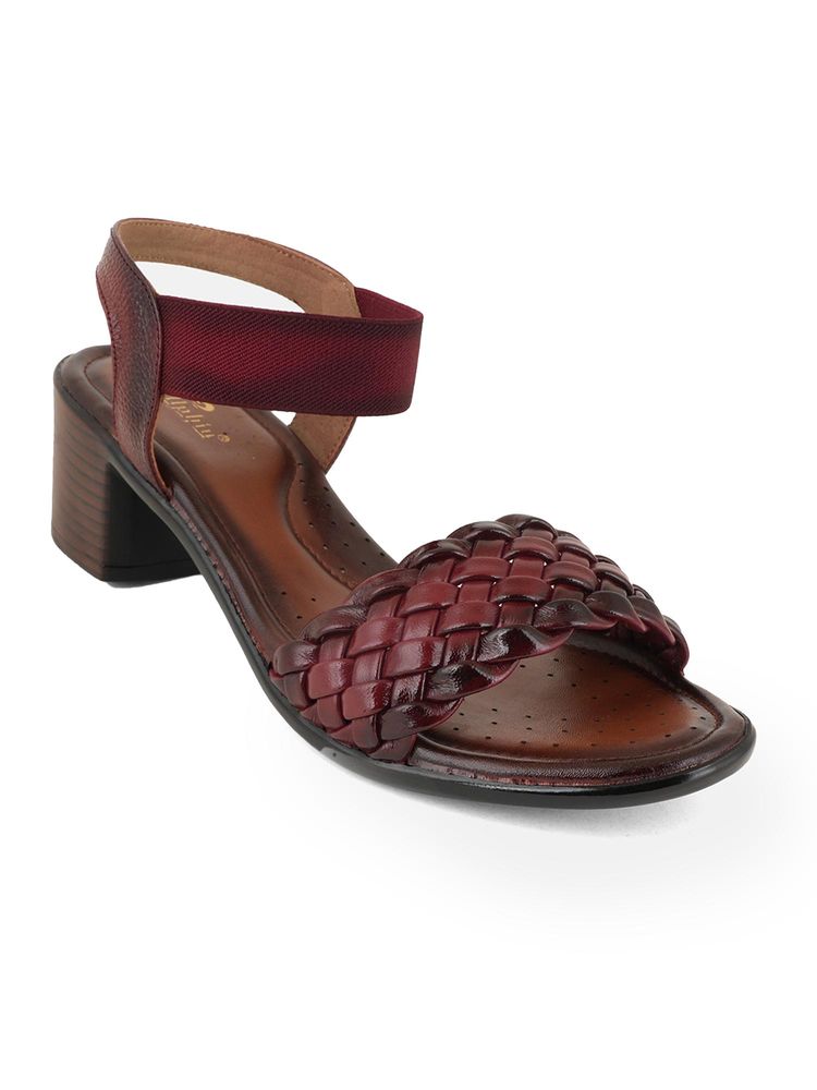 Dollphin Women Maroon Leather Block Sandal Heels-image-14