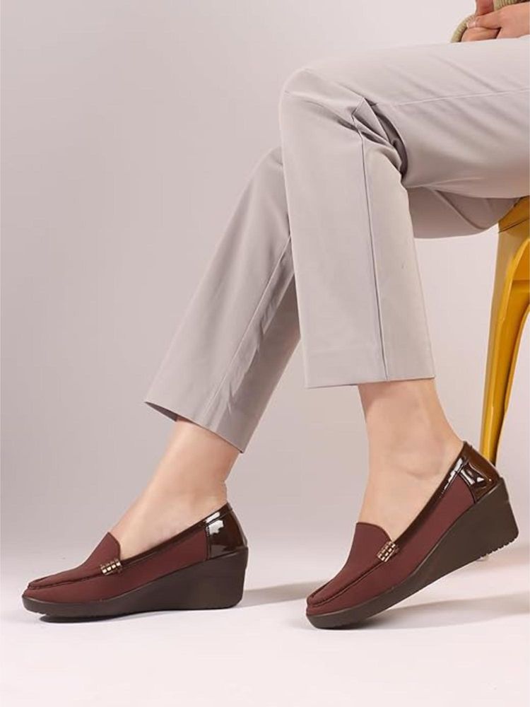 Dollphin Women Brown Fashion Cherry Wedge Heel Loafers-picture-16