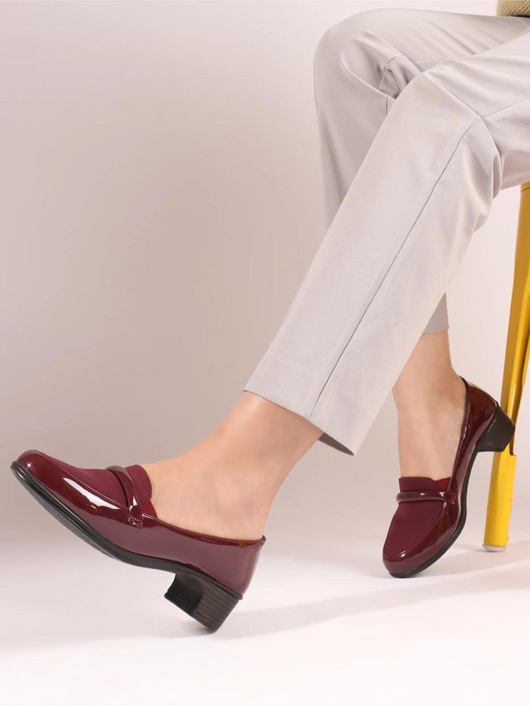 Dollphin Women Maroon Fashion Block Heel Loafers-image-8
