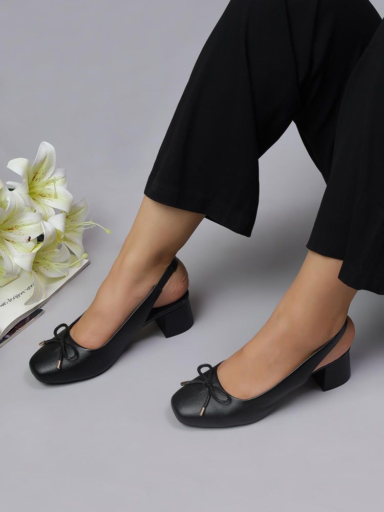 T.ELEVEN Hazel Women Backstrap Block Black Closed Sandal Heels-image-5