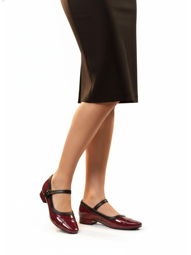 Shoetopia Cherry Maroon Classic Two-Tone Patent Mary Jane Heels